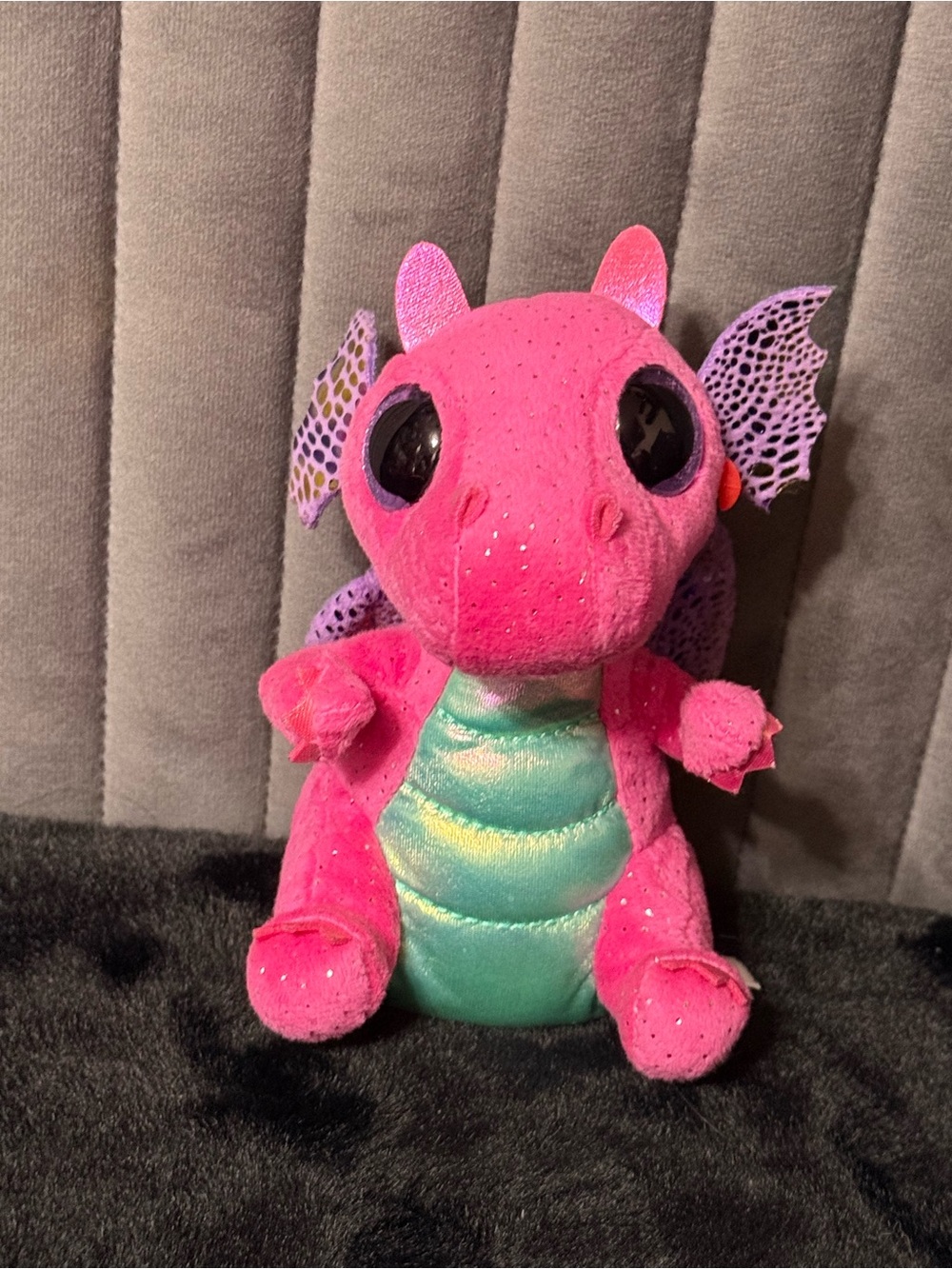 💞4/$35- Ty Beanie Boos Spitfire Pink Dragon Plush 2024 Glitter Eyes Purple Wings